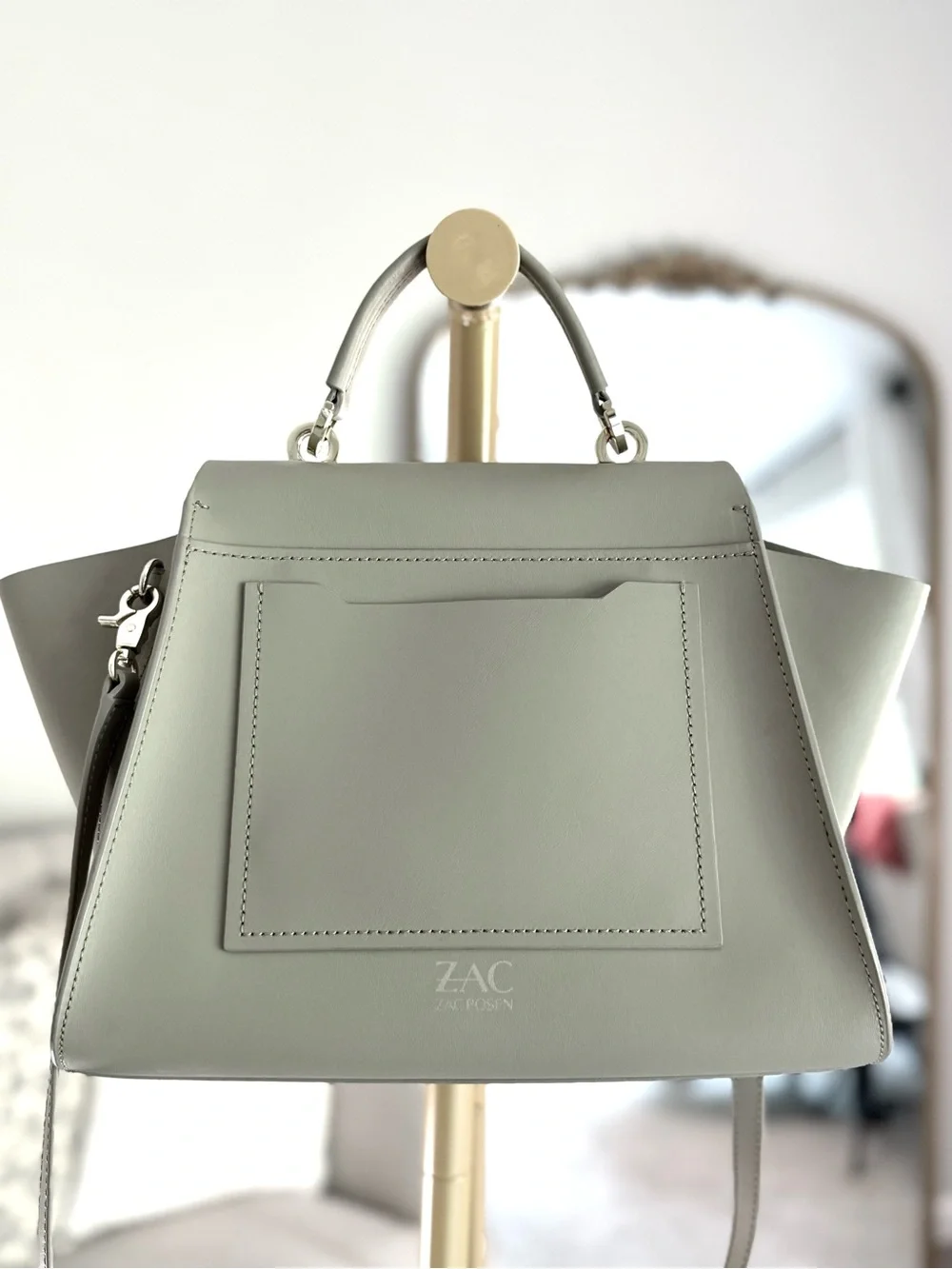 ZAC Posen Iconic Leather Satchel Handbag Crossbody Rare Gold Beige Leather